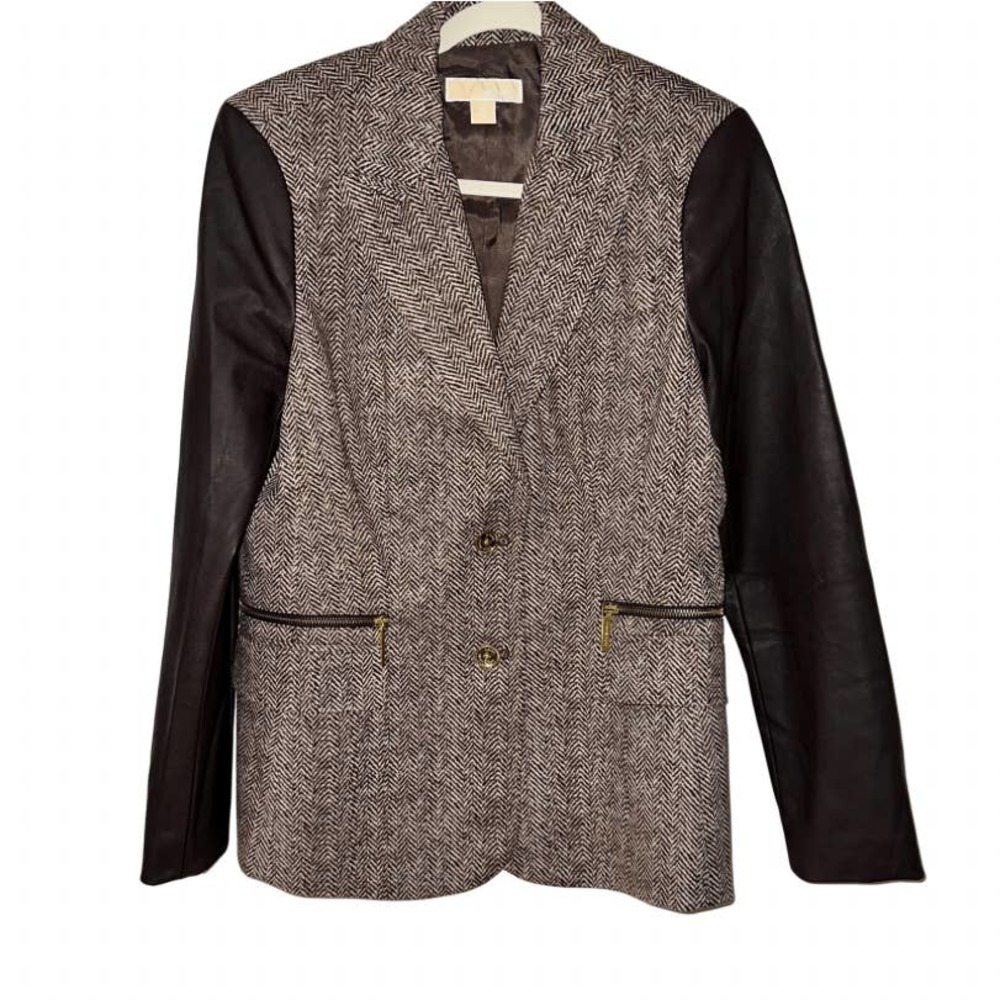 MICHAEL KORS BROWN ZIPPERED POCKETS BUTTON CLOSE BLAZER SIZE 12